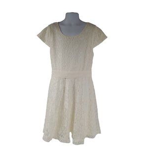 CRB GIRL Girls Youth Size 10 Dress Lace Cap Sleeve Off White Ivory Lined A Line